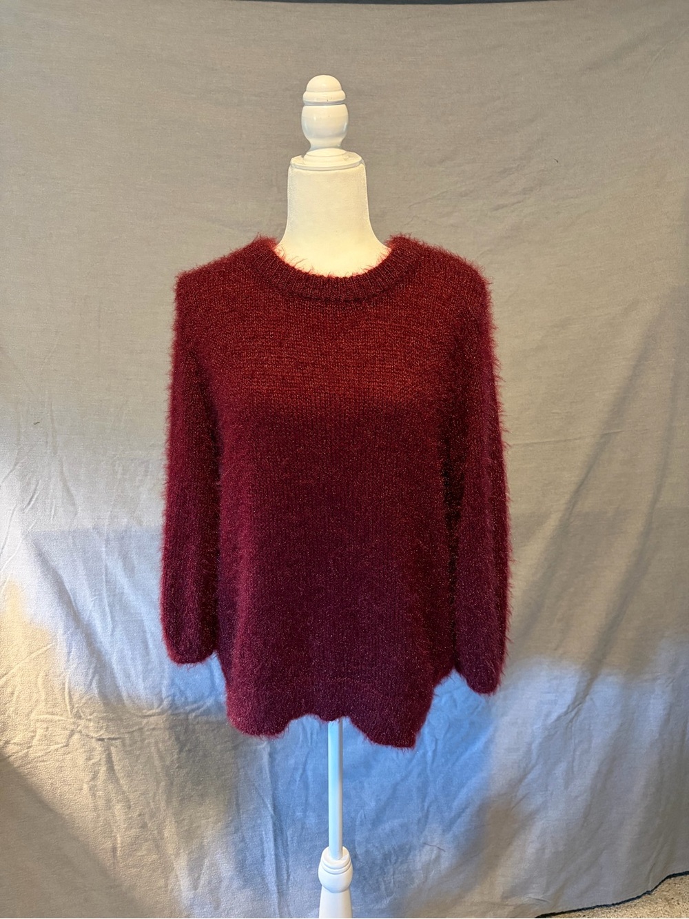 AND Fuzzy Crewneck Sweater - Burgundy